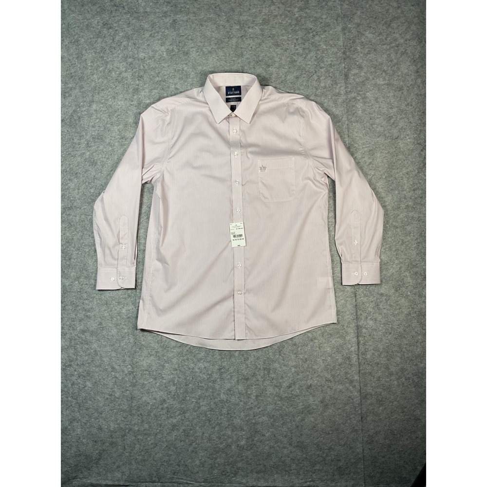 Stafford Dress Shirt Large 16-16 1/2 32-33 Smart Tech Orchid Stripes Men's NEW
